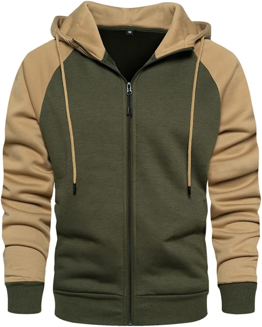 PADOLA Kapuzenpullover Herren Zip Up Hoodie Farbblock Übergangsjacke Langarm Pullover Patschwork Win