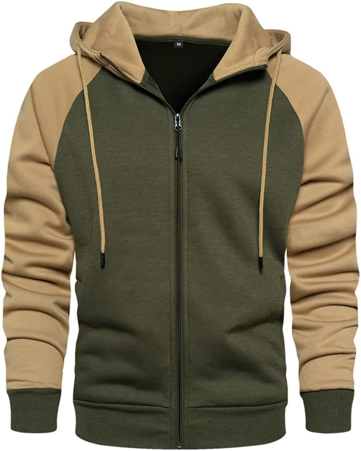 PADOLA Kapuzenpullover Herren Zip Up Hoodie Farbblock Übergangsjacke Langarm Pullover Patschwork Win