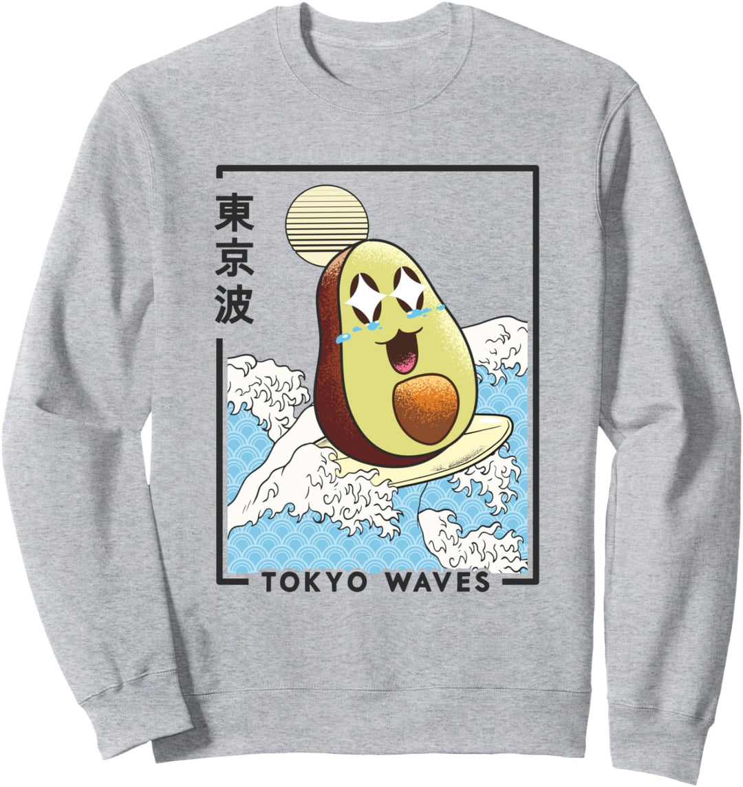 Avocado Surfen japanische Wellen Anime Kinder Kawaii Ästhetisch Sweatshirt