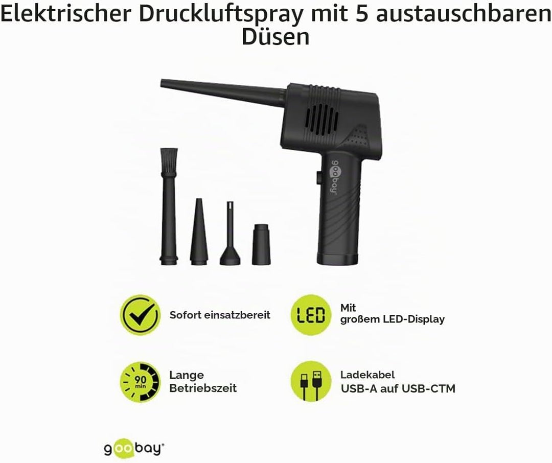 goobay 61667 Elektrisches Staubgebläse/Reinigung von PC, Tastatur, Heizkörper, Sofa etc. / Akku mit
