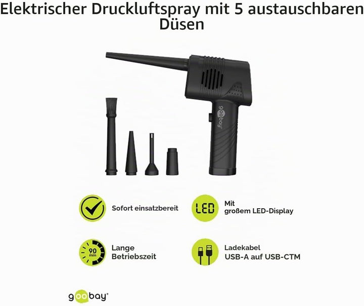 goobay 61667 Elektrisches Staubgebläse/Reinigung von PC, Tastatur, Heizkörper, Sofa etc. / Akku mit