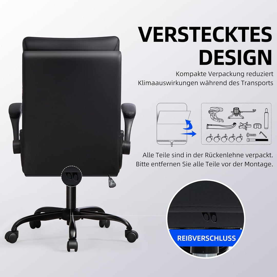 Bürostuhl Ergonomisch Schreibtischstuhl mit Hochklappbare Armlehne | Lordosenstütze, Bürostuhl 150kg