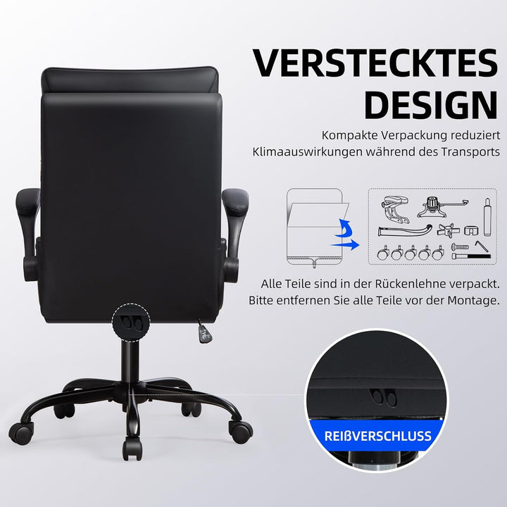 Bürostuhl Ergonomisch Schreibtischstuhl mit Hochklappbare Armlehne | Lordosenstütze, Bürostuhl 150kg