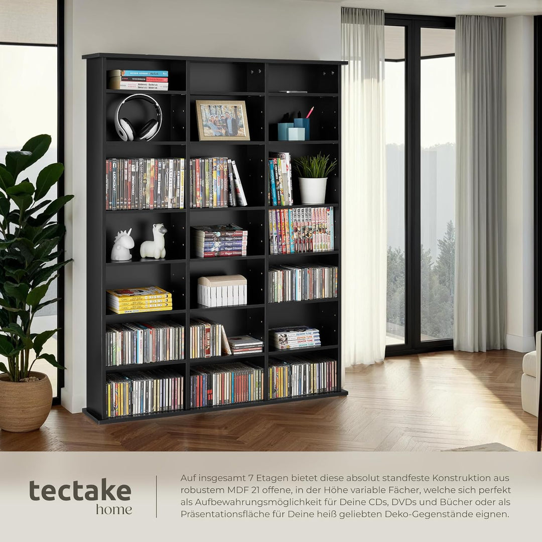 tectake 800860 CD DVD Blu-ray Regal Ständer, 18 flexibel einstellbare Zwischenböden, Medienregal aus
