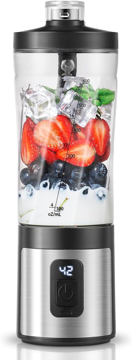 AMZCHEF Tragbarer Mixer 600ml - Smoothie Maker mit 6 Klingen,120W Motor Mixer to Go, 6000mAh -15 Zyk
