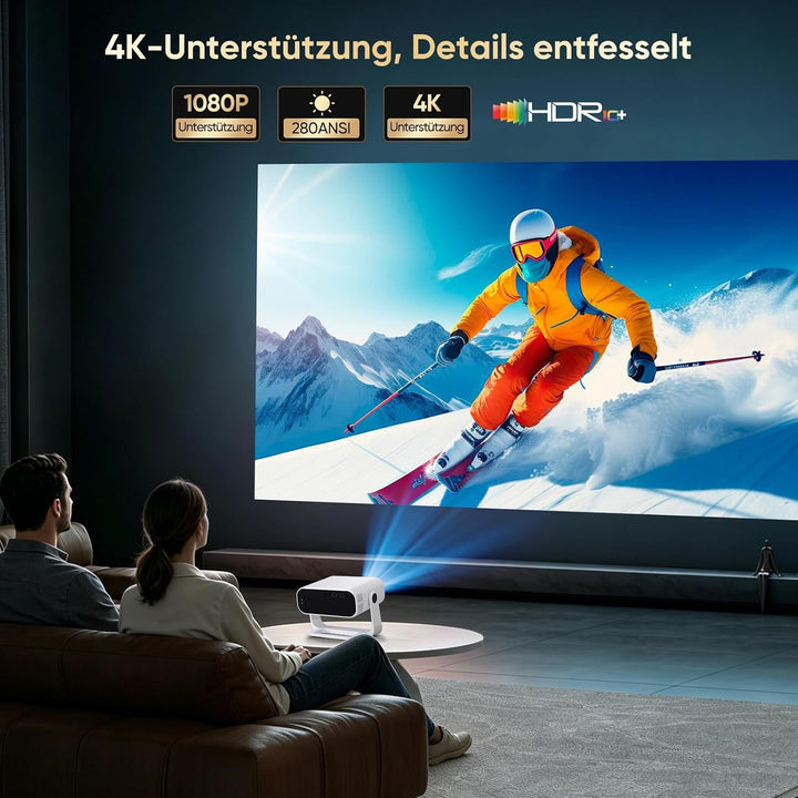 Wielio Neuer Smart Mini Beamer Integrierte APP, Android 14, Unterstützt 1080P und 4K-Dekodierung,Aut