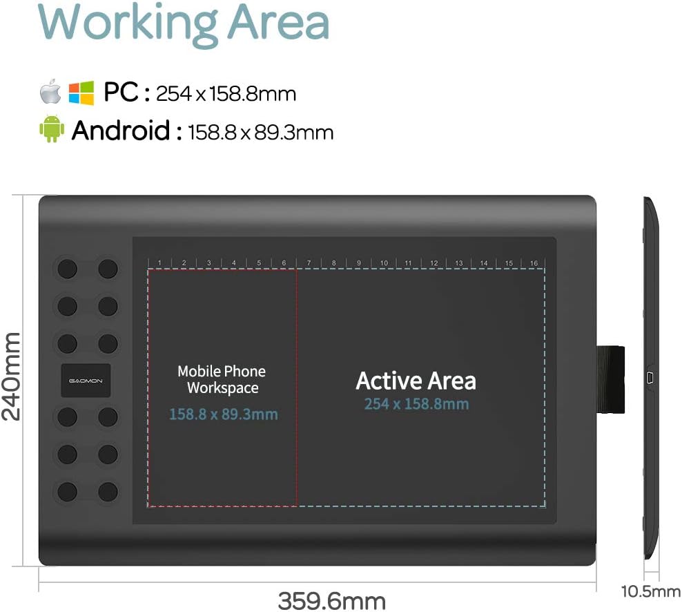 GAOMON M106K PRO Grafiktablett zum Zeichnen & zur Fotobearbeitung mit 8192 Druckstufen Battrielosem