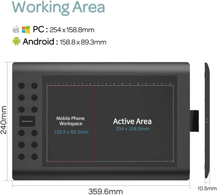 GAOMON M106K PRO Grafiktablett zum Zeichnen & zur Fotobearbeitung mit 8192 Druckstufen Battrielosem