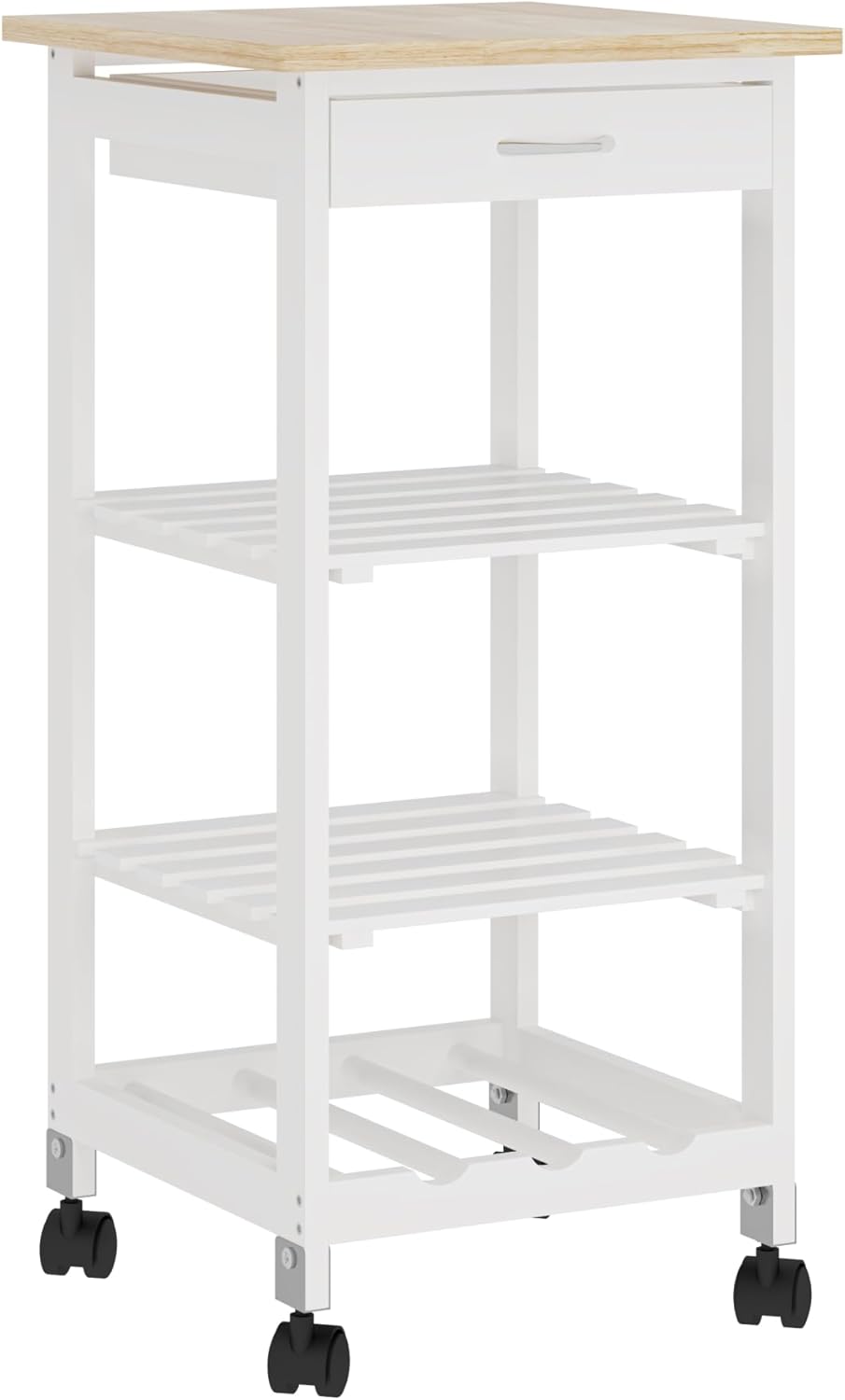[en.casa] Servierwagen Biel Weiss/Holzfarben 76 x 37 x 37 cm Küchenwagen mit Schublade und 3 Ablagen