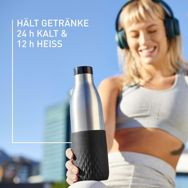 Emsa N31111 Bludrop Sleeve Trinkflasche | 100 % dicht | Quick-Press Verschluss | Ergonomischer 360°
