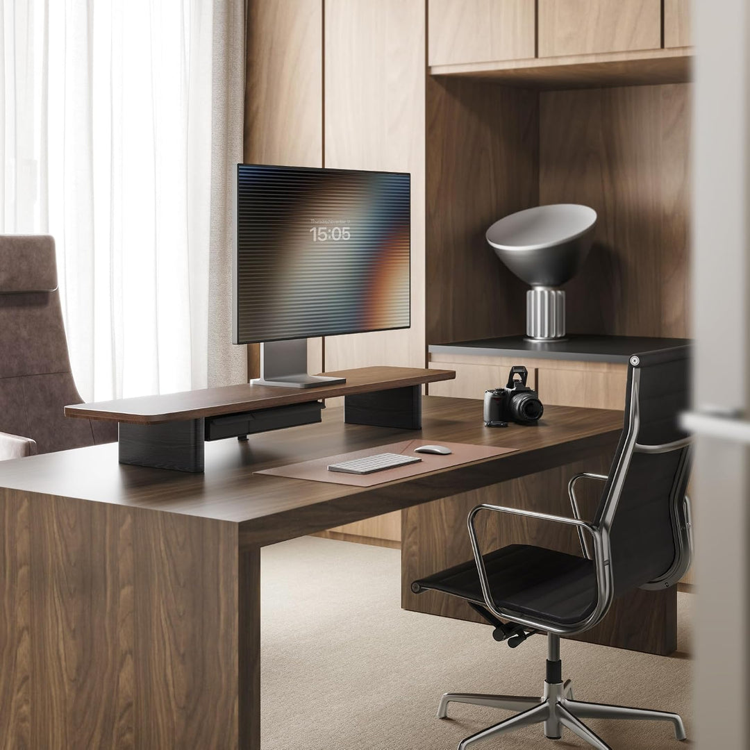 Fenge Monitorständer, 108cm, Massivholz-Fuss, für Laptop PC TV, Braun, Braun