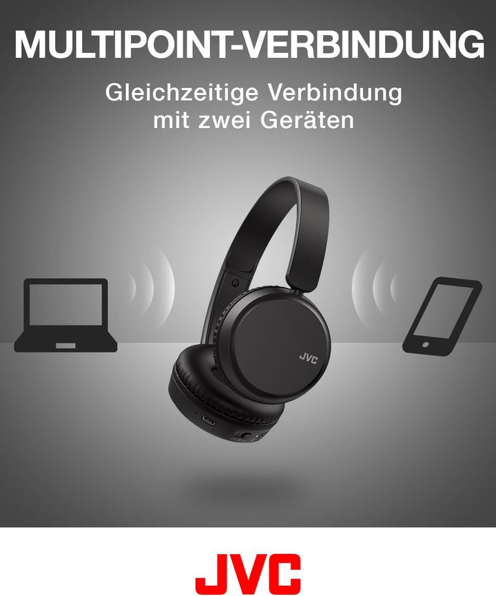 JVC HA-Z37W-B - Bluetooth On-Ear-Kopfhörer, Tiefbass, 3 Klangmodi (Bass/Klar/Normal), 35 Stunden Akk