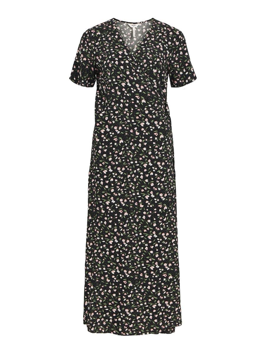Object Damen Objema Elise S/S Long Wrap Dress Noos Kleid 36 Schwarz, 36 Schwarz