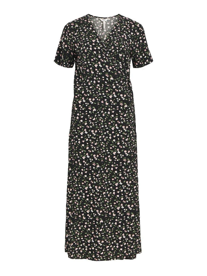 Object Damen Objema Elise S/S Long Wrap Dress Noos Kleid 36 Schwarz, 36 Schwarz