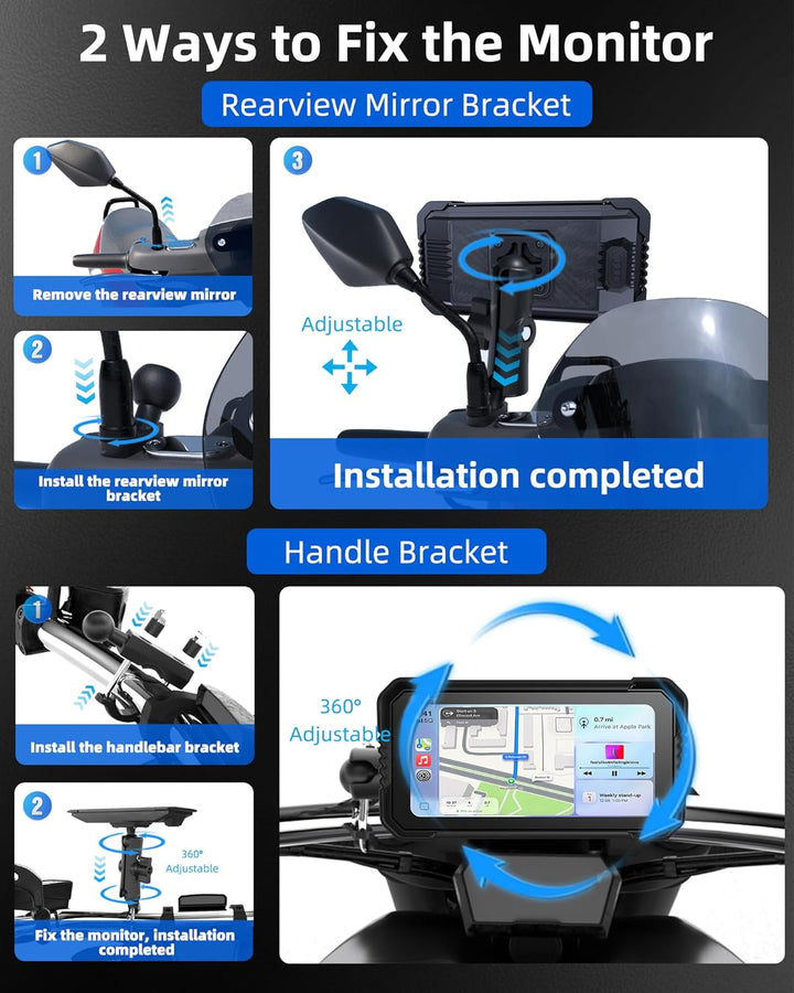 Jansite 6,25 Zoll Motorrad Carplay Display mit TPMS, Motorrad Navigationsgeräte Android Auto IP67 Wa