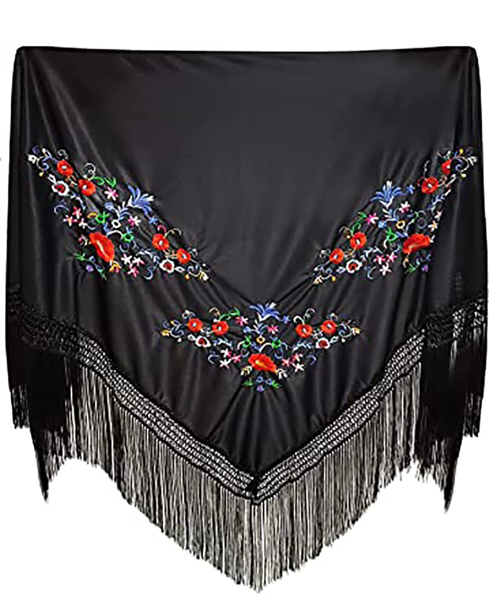 Carnavalife Sevillana Stickerei für Tanzpartys, Flamenco und Ferien, Schwarz / Rot / Weiss, Schwarz