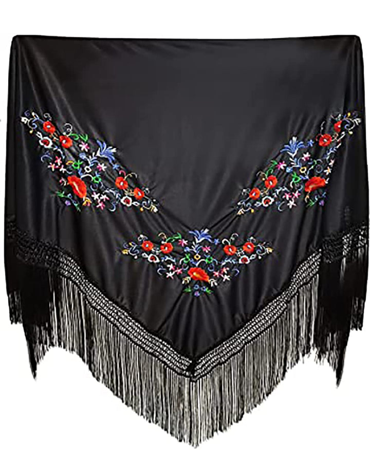 Carnavalife Sevillana Stickerei für Tanzpartys, Flamenco und Ferien, Schwarz / Rot / Weiss, Schwarz