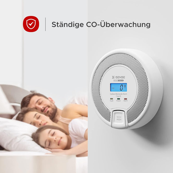 X-Sense Vernetzbarer CO Melder mit Digitalanzeige, Kohlenmonoxidmelder mit Austauschbar Batterie, TÜ