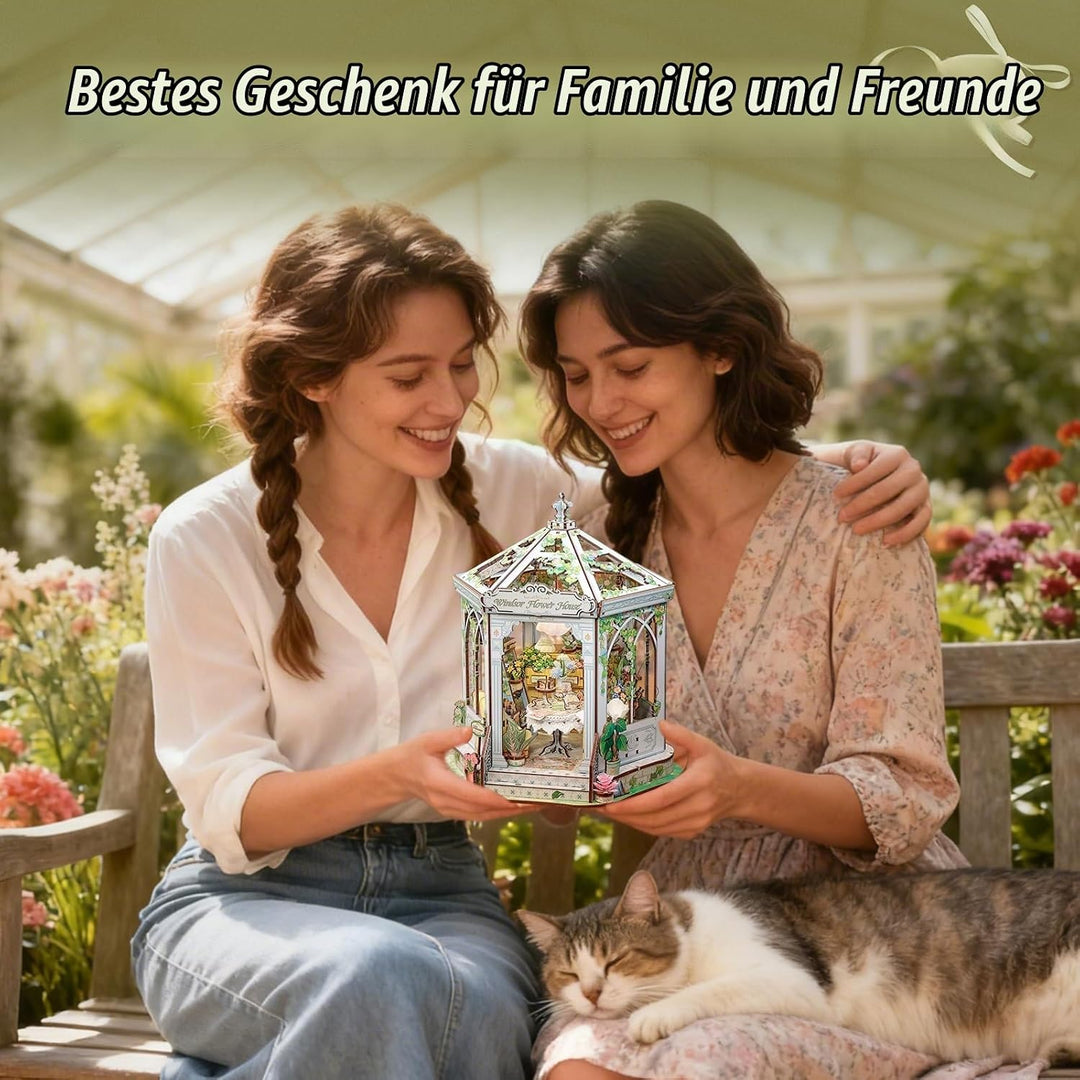 CUTEBEE Book Nook Kit - Puppenhaus für Erwachsene, Elegantes Europäisches Blühendes Miniaturhaus mit