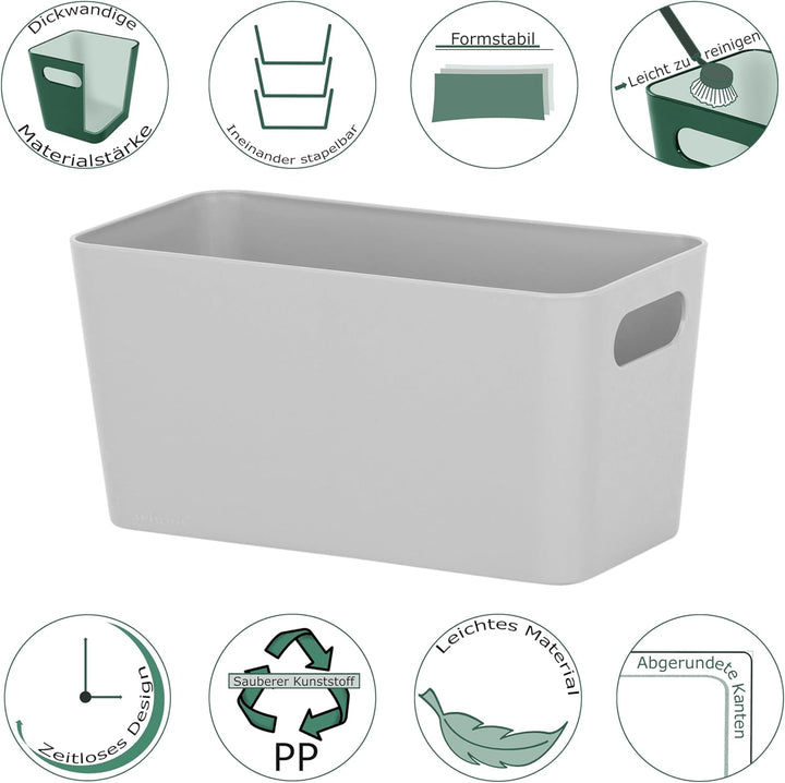 6x Ordnungsboxen - 10 cm hoch - GRAU - 20x10x10cm - 1,4 Liter - Ordnungskorb - Schubladenorganizer S