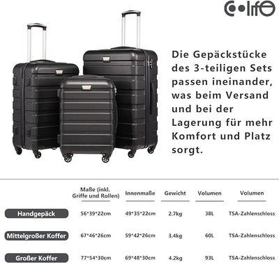COOLIFE Hartschalen-Koffer Trolley Rollkoffer Reisekoffer ardschale Boardcase Handgepäck mit TSA-Sch