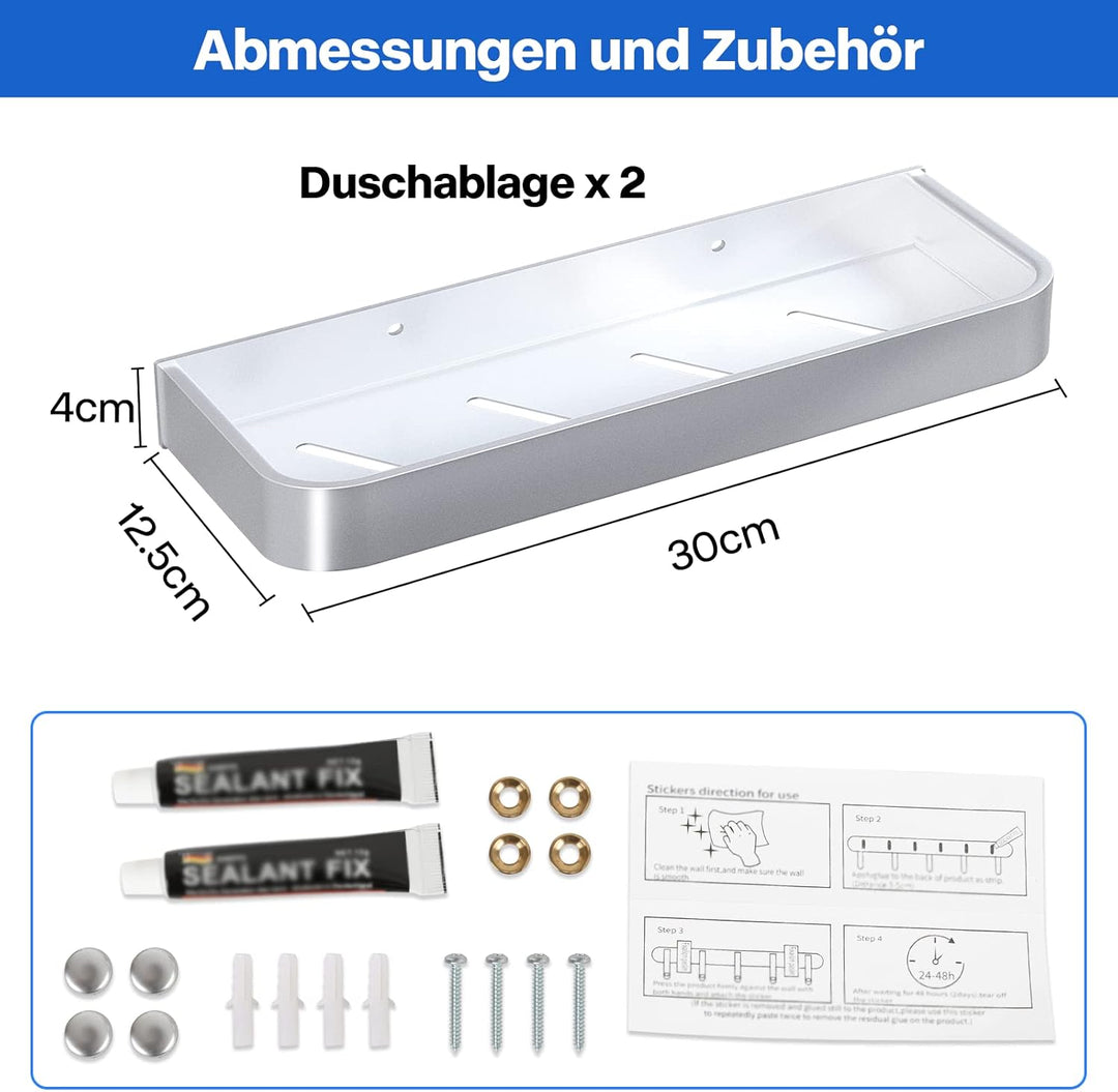 Bestdon Duschregal Ohne Bohren, Duschablage Selbstklebend Regal, Duschkorb Ablagen Wandablage Alumin