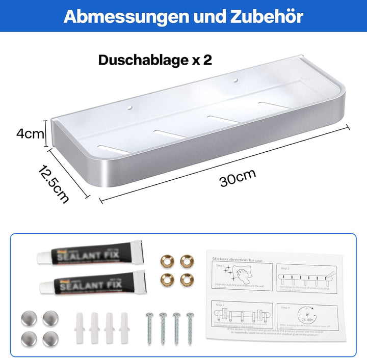 Bestdon Duschregal Ohne Bohren, Duschablage Selbstklebend Regal, Duschkorb Ablagen Wandablage Alumin