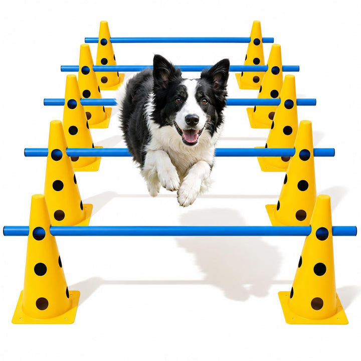 Agility Set Hunde mit 6 Hürden, Cavaletti Hund Trainingsset, 12 Verstellbare Stangen & 12 Pylonen mi