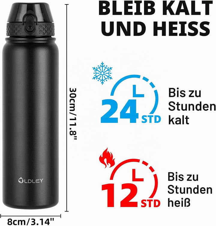 OLDLEY Edelstahl Trinkflasche mit Strohhalm, 1L Isolierte Trinkflasche, Thermosflasche BPA-freie - A