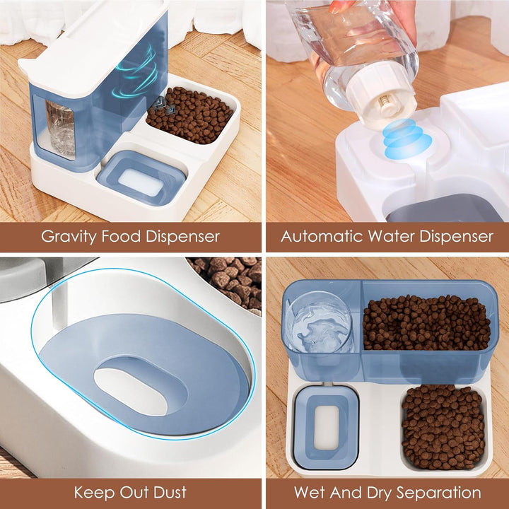 Futterautomat Katze Set, 3.8L 2-in-1 Automatischer Gravity Katzen Hund futterautomaten Wasserspender