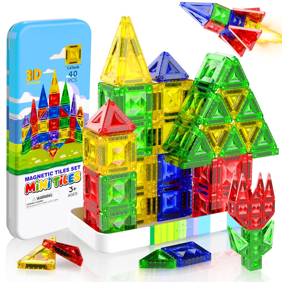 Mini Magnetbausteine 40 Teile Reiseset - Tragbare Eisenbox mit Tieren & Fahrzeugen, Kreatives Magnet
