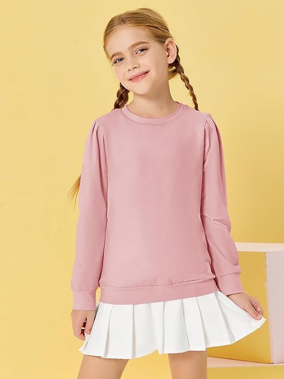 Haloumoning Mädchen Langarm T-Shirt Baumwolle Rundhals Top Leichtgewicht Sport Langarmshirt Basic Ca