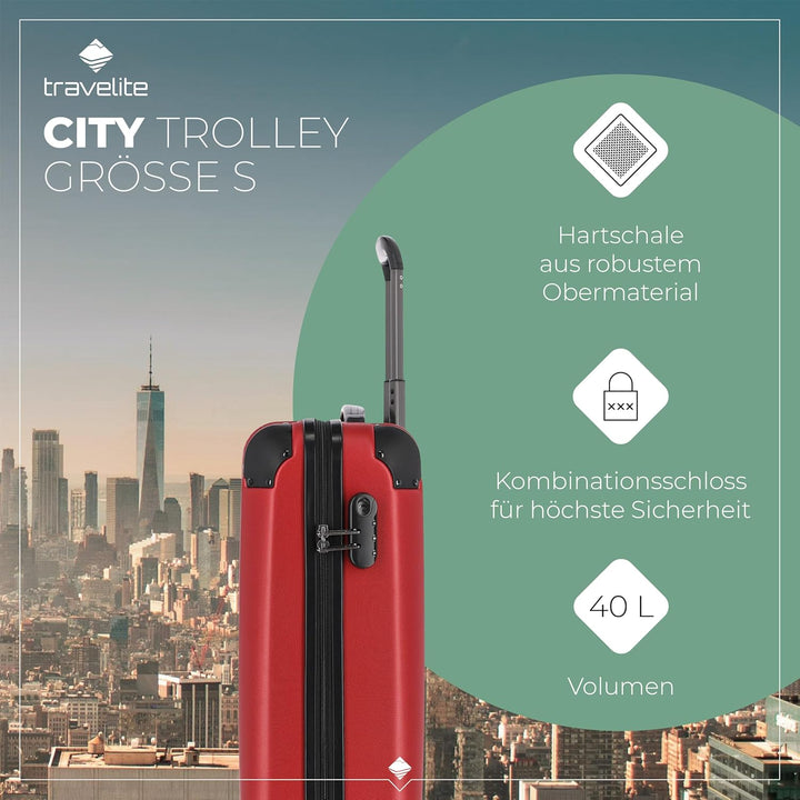 travelite 4-Rad Handgepäck Koffer erfüllt IATA Bordgepäckmass, Gepäck Serie City: Robuster Hartschal