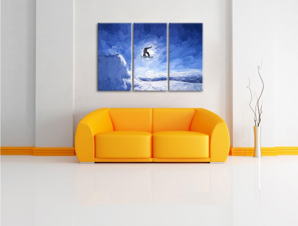 Pixxprint Snowboard Sprung, Extremsport Pinsel Effekt 3-Teiler Leinwandbild 120x80 Bild auf Leinwand