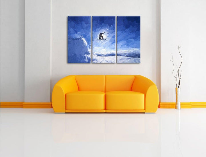 Pixxprint Snowboard Sprung, Extremsport Pinsel Effekt 3-Teiler Leinwandbild 120x80 Bild auf Leinwand