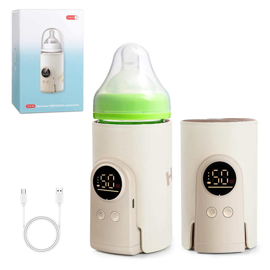 Tragbarer Flaschenwärmer Baby, Flaschenwärmer Baby Unterwegs mit LCD-Display, USB-Aufladung, 6 Einst