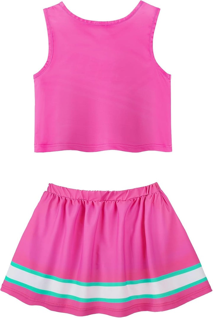 ReliBeauty Cheerleader Kostüm Kinder Kleid mit Pompoms und Kopfschmuck Rosa (Neu) 104 (Etikett 100),
