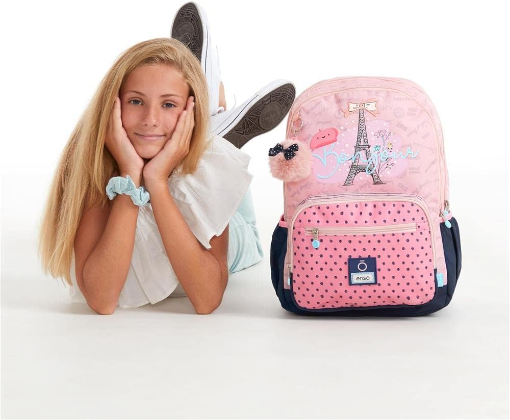 Enso Bonjour Schulrucksack mit zwei Fächern, anpassbar an Trolley, Rosa, 32 x 44 x 17 cm, Polyester,
