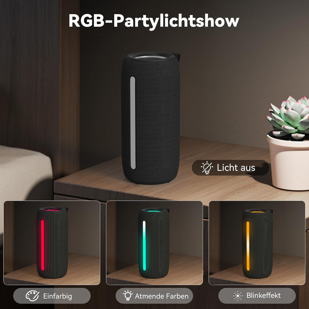 oraolo Bluetooth Lautsprecher, Speaker mit RGB Lichtshow, Musikbox Wasserdicht IPX6, 10 Stunden Akku