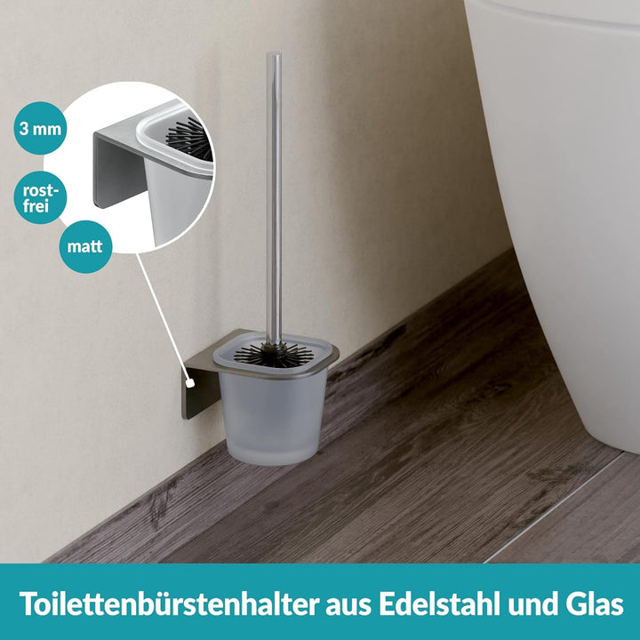 WEISSENSTEIN Toilettenbürstenhalter Set zur Wandmontage ohne Bohren - WC-Garnitur Set mit Bürste, Bü