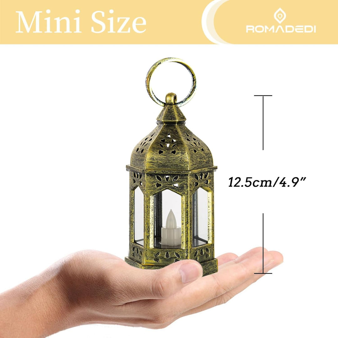 Romadedi Laterne Gold Hochzeit Tischdeko - 10er Set Mini Laterne zum Aufhängen, mit LED Kerzen für P