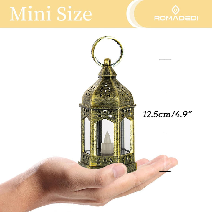 Romadedi Laterne Gold Hochzeit Tischdeko - 10er Set Mini Laterne zum Aufhängen, mit LED Kerzen für P