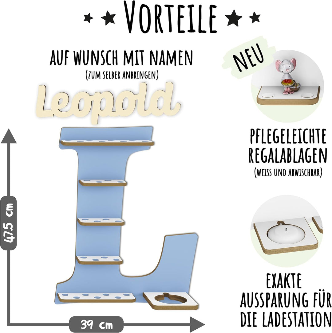 Regal Buchstabe für Toniebox, Wandregal für Tonie Figuren, personalisiert mit Name, Aufbewahrung für