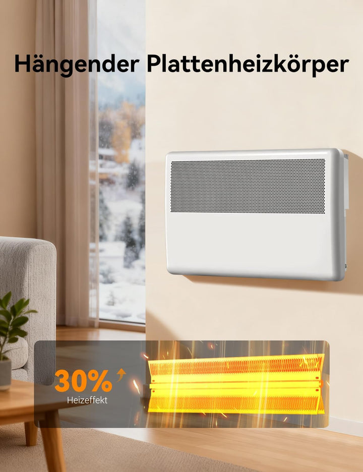 Elektroheizung 2000W Konvektor Heizung, Mobile Elektrische Heizung, Heizkörper 2in1 Wand-/Bodenmonta