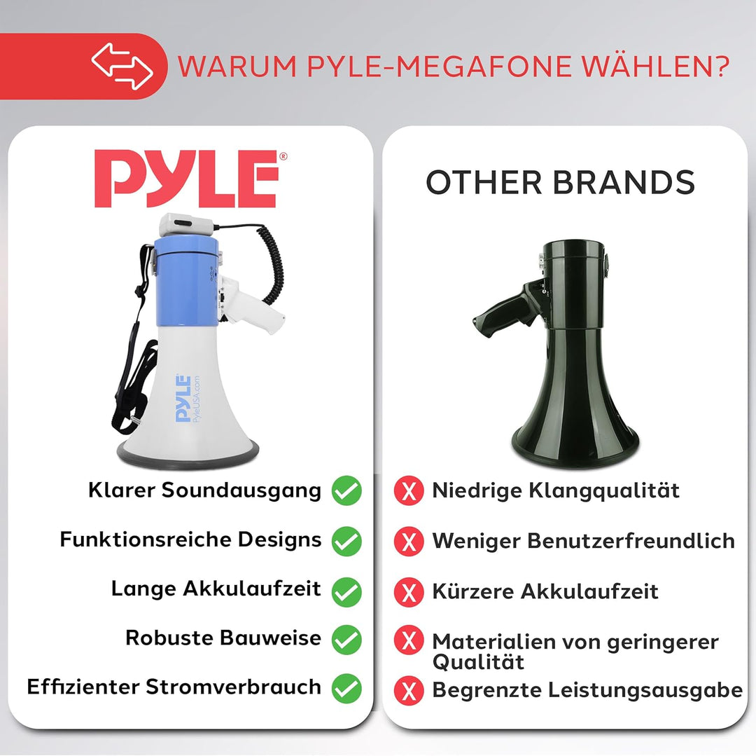 50 Watt Megafon von Pyle - Voice Holder mit integrierter Sirene und LED-Lampe - einstellbare Lautstä