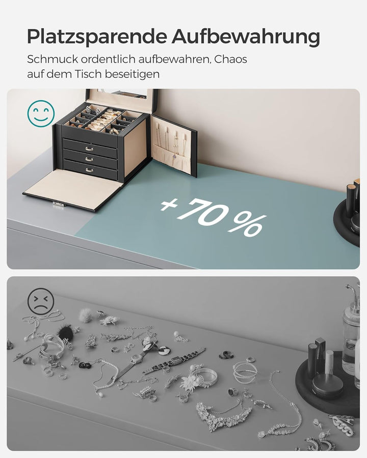 SONGMICS Schmuckkästchen 4 Ebenen, Schmuckkasten mit 3 Schubladen, viel Stauraum, innen mit Spiegel,