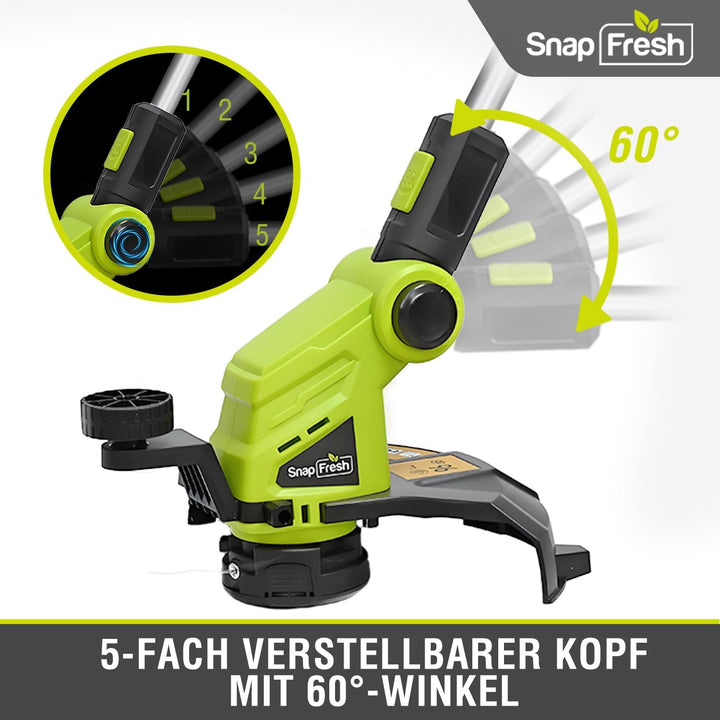SnapFresh Akku-Rasentrimmer 20V Freischneider (mit Akku und Ladegerät, Schneller Fadenwechsel, 30.5c