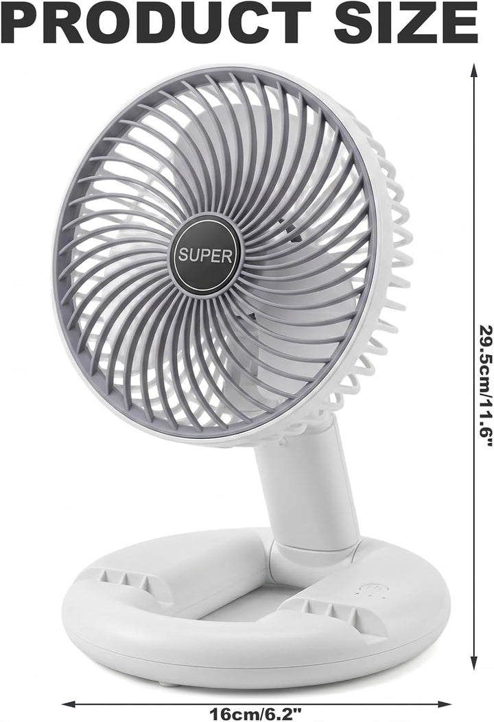 USB Tischventilator, Tragbar Leise Tischventilator mit 3 Geschwindigkeiten, Faltbar Akku Ventilator,