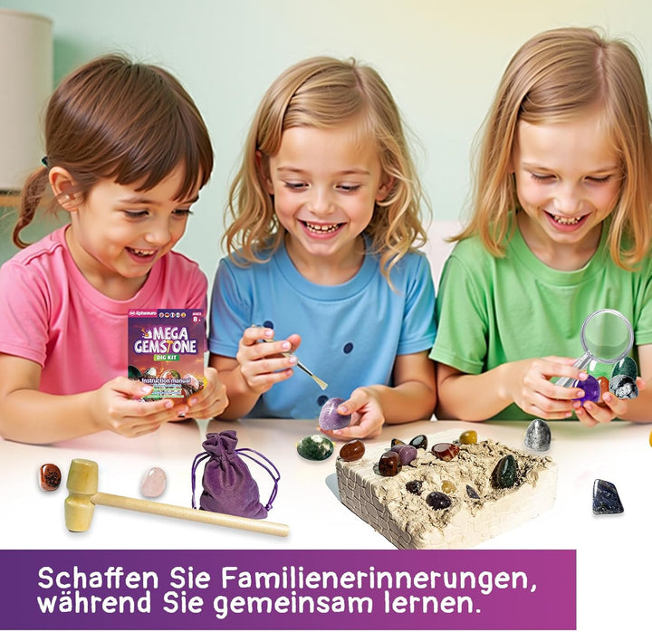 Mega Edelstein-Ausgrabungsset für Kinder – 18 echte Kristalle, Mineralien & Steine für Kinder ab 8 J