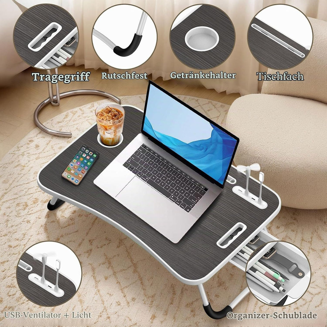 Huracan Laptoptisch Betttablett Klappbar, Tragbares Laptop Tisch für Bett, Lapdesk mit Schublade, Ta